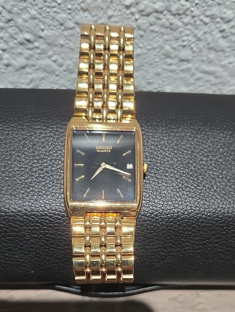 Seiko Gold Rectangular Men’s Watch with Black Dial